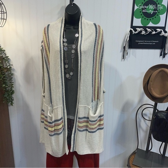 Zara Sweaters - Free people Striped Open-Front Cardigan Sweater XS